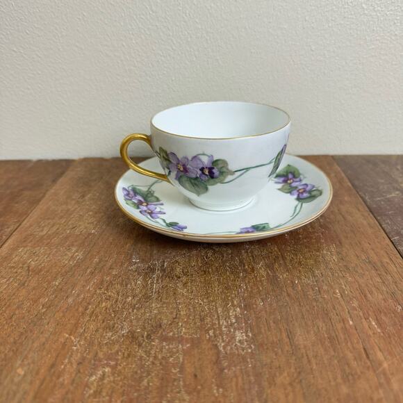 Vintage Antique 1930s Purple Violet Limoges France‎ PMS Bavaria Tea cup & saucer - Picture 6 of 8